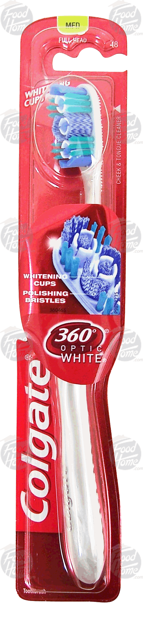 Colgate 360 Optic White medium bristle full head toothbrush, whitening cups, cheek & tongue cleaner Full-Size Picture